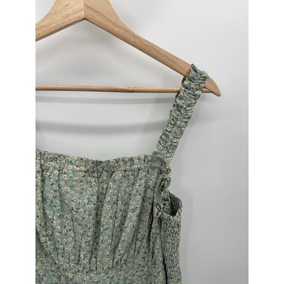 Very J Mint Green Micro Floral Smocked Lined Mini Summer Dress Women's Large NWT - Picture 3 of 9